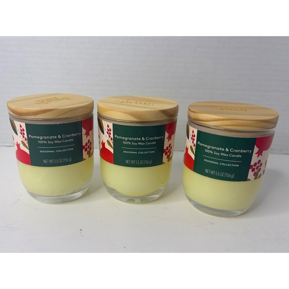 Everspring Pomegranate Cranberry Soy Wax Candle 3 Pack 5.5oz Wooden Lid Seasonal